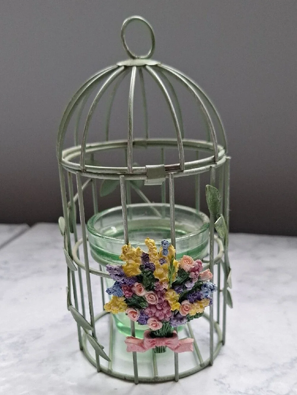 Decorative Green Floral Birdcage Candle Holder - Unbranded